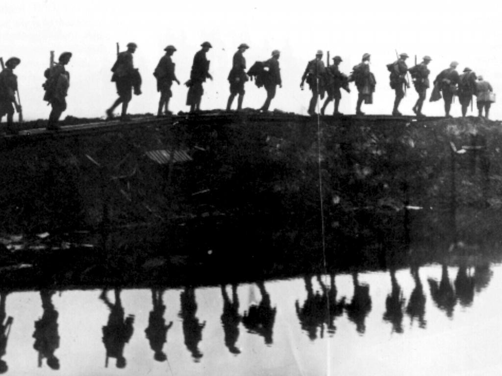 First Australian Division march before the third battle of Ypres. Picture: Australian Armed Forces