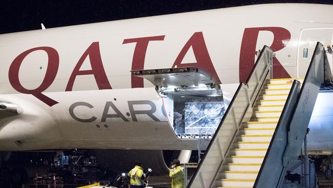 Qatar airlines started airfreight service to and from Melbourne in April in a Boeing 777 Freighter. Picture: Melbourne Airport