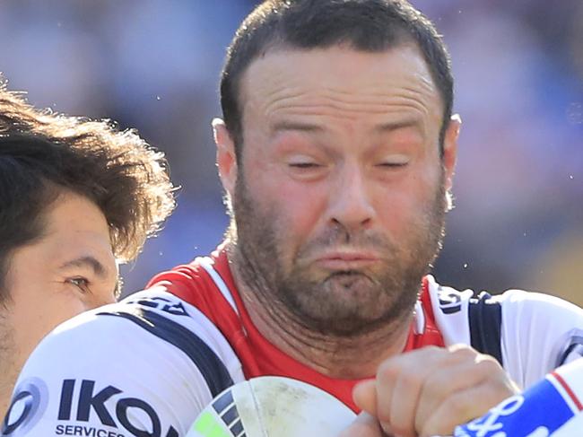 SYDNEY, AUSTRALIA - JULY 28: Boyd Cordner of the Roosters is tacked   during the round 19 NRL match between the Bulldogs and Roosters at ANZ Stadium on July 28, 2019 in Sydney, Australia. (Photo by Mark Evans/Getty Images)