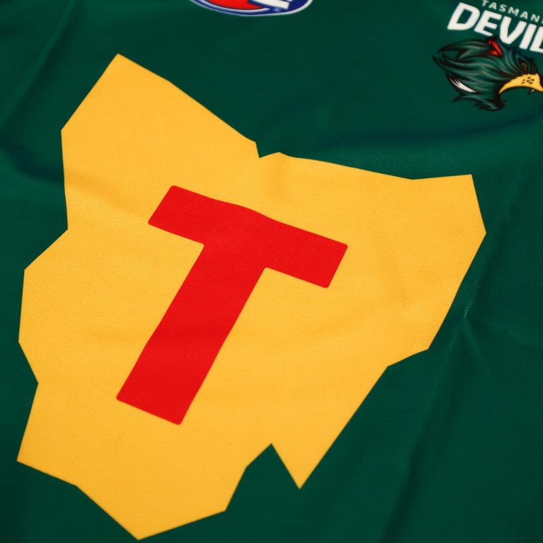 The Tasmania Devils inaugural jumper. Picture: Michael Willson/AFL Photos via Getty Images