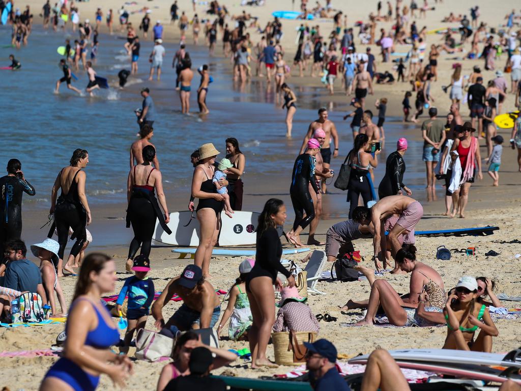 Locals packed the beach in Bondi on Sunday morning