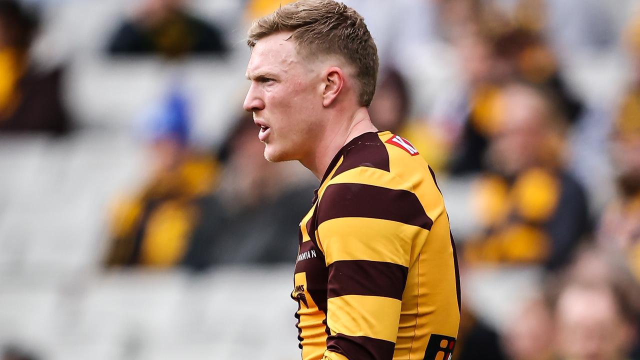 James Sicily’s tackle on Hugh McCluggage cost him a three-week ban at the tribunal. Photo by Dylan Burns.