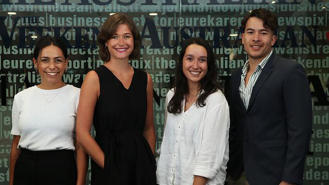 The new breed: The Australian’s cadets Ellie Dudley, left, Jess Malcolm, Rhiannon Down and Joseph Lam. Picture: Jane Dempster