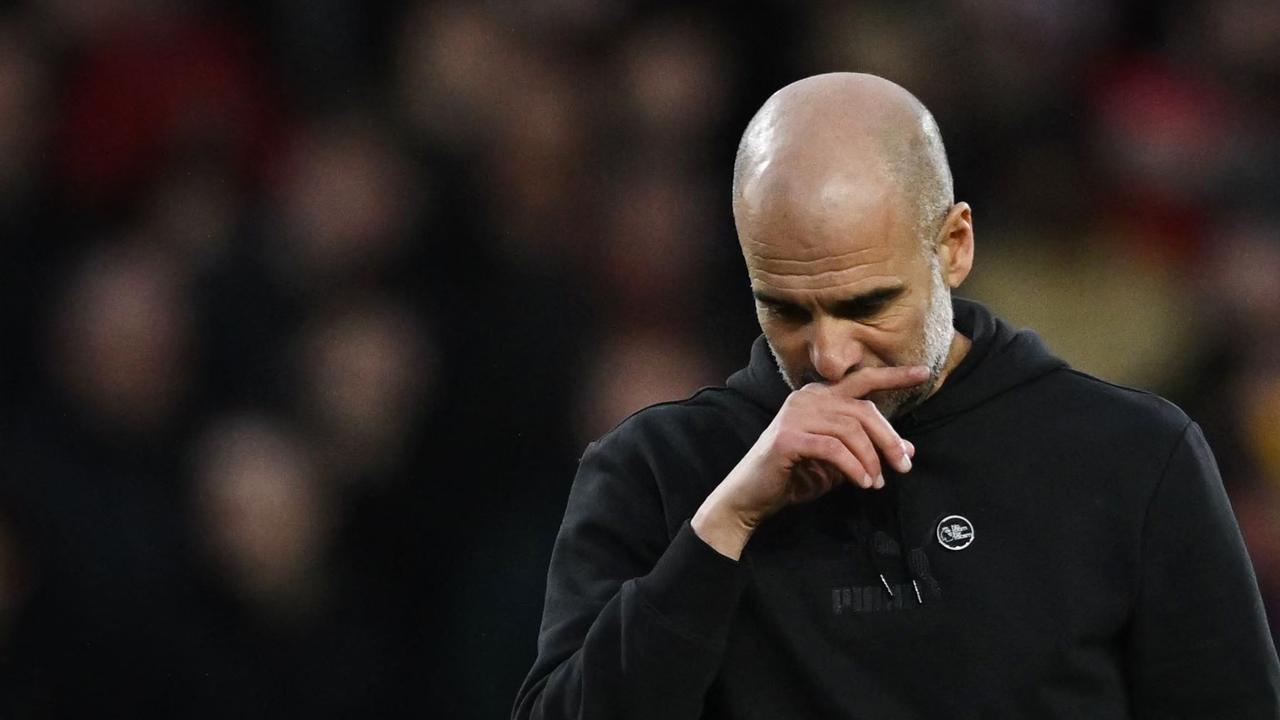 Manchester City boss Pep Guardiola was booked for his protests to the referee in his side’s 1-1 draw against Nottingham Forest. (Photo by JUSTIN TALLIS / AFP)