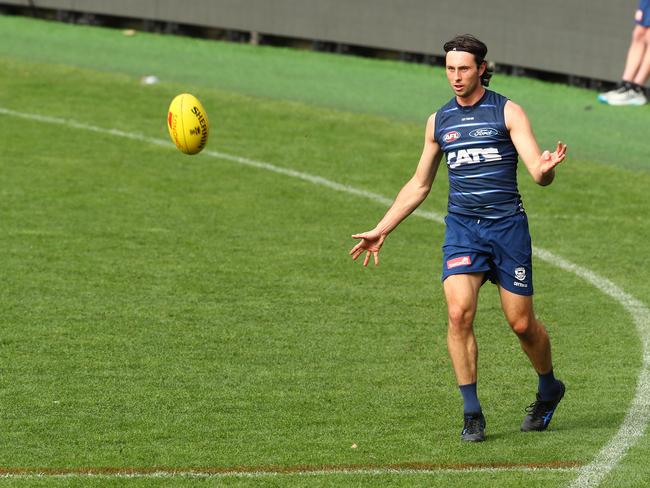 Jack Henry during a kicking drill. Picture: Alison Wynd