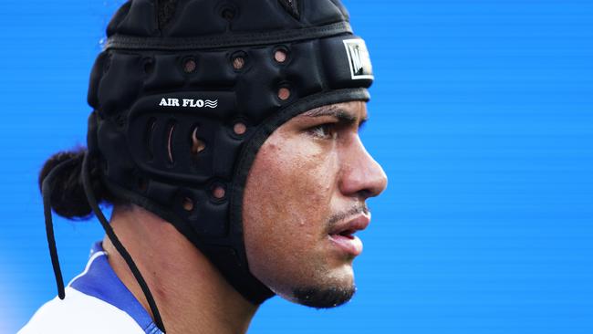 SYDNEY, AUSTRALIA - JULY 06: Stephen Crichton of the Bulldogs looks on during the round 18 NRL match between Canterbury Bulldogs and New Zealand Warriors at Accor Stadium, on July 06, 2024, in Sydney, Australia. (Photo by Matt King/Getty Images)