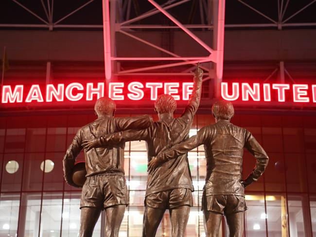 The Trinity Statue at Old Trafford featuring Sir Bobby Charlton, George Best and Denis Law. Picture: Getty Images