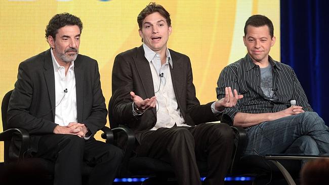 Executive producer Chuck Lorre and actors Ashton Kutcher and Jon Cryer. Picture: Getty Images.  