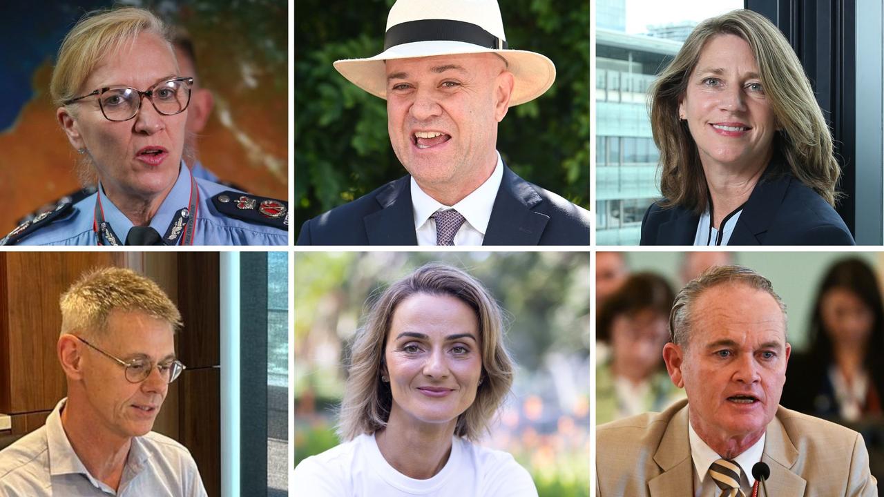 (clockwise from top left) Former Police Commissioner Katarina Carroll; former Chief Health Officer John Gerrard; Qld Investment Corporation CEO Kylie Rampa; former Public Sector Commissioner David Mackie; former Department of Justice and the Attorney-General director-general Jasmina Joldic; former Department of Premier and Cabinet director-general Mike Kaiser.