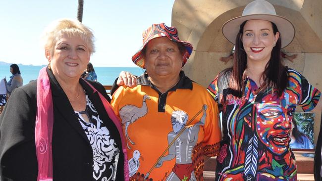 Member for Capricornia Michelle Landry and Member for Keppel Brittany Lauga pictured with Aunty Sally Vea Vea at a NAIDOC event.