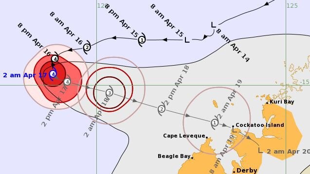 Severe Tropical Cyclone Errol forecast track map, as of 2:47am Thursday.