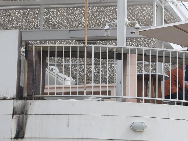 A black stain showing where the arson attack was launched at a balcony to the rear of the Burleigh Pavilion. Picture Glenn Hampson