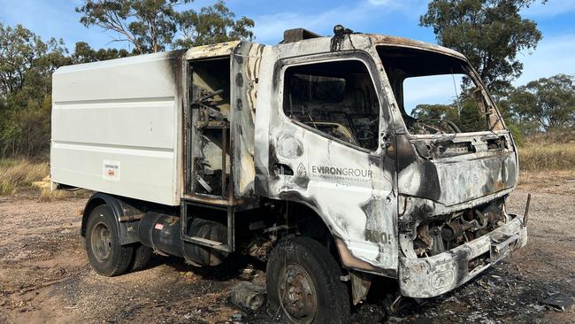 A recent vehicle that has been burnt near Taronga Western Plains Zoo.