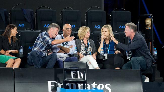 American actor Will Ferrell sat in the on-court seating at the Aus Open in 2018. Picture: AAP.