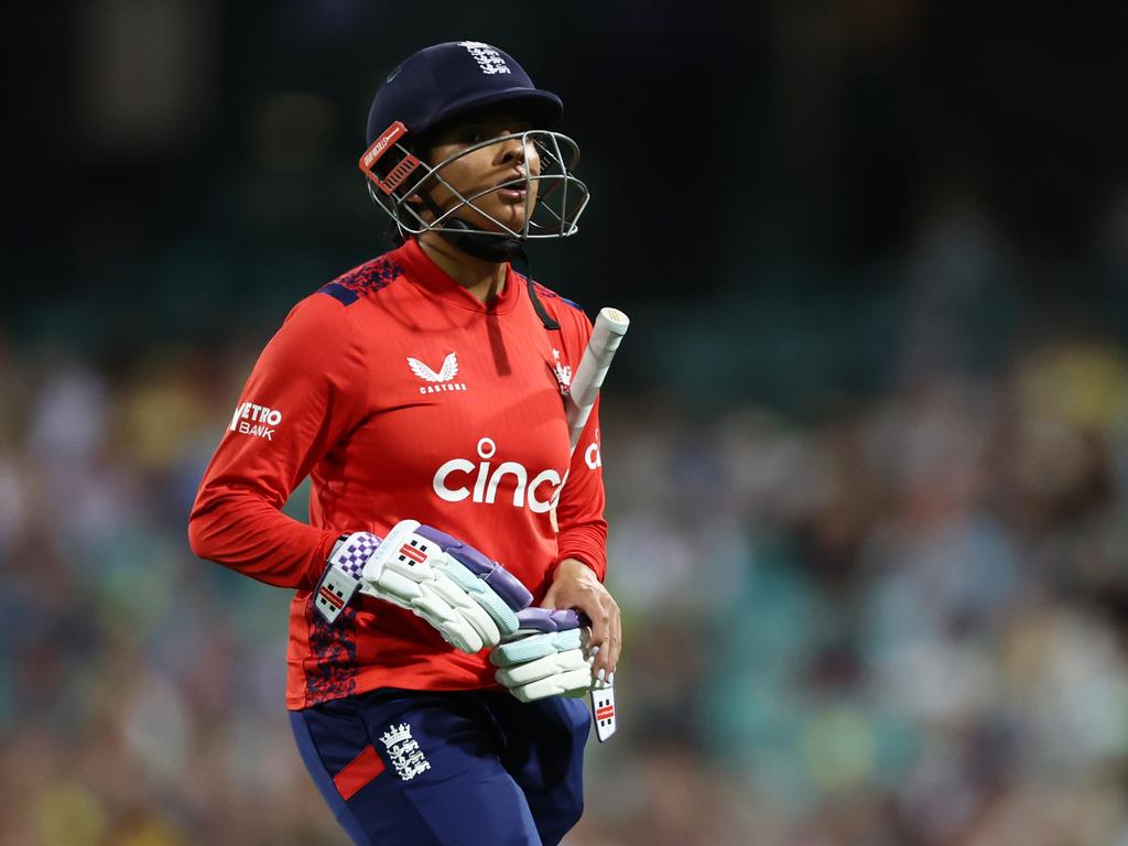 Dunkley was one of England’s best in the first T20, top-scoring with 59 in her first game of the series. Picture: Jeremy Ng/Getty Images