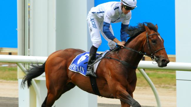 Greycliffe (NZ) ridden by Jordan Childs wins the Carlton Draught BM64 Handicap on October 22, 2017 in Seymour, Australia. (David Thorpe/Racing Photos via Getty Images)