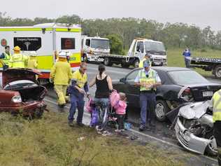 Five car crash Warrego hwy near Gowrie Junction turn. Photo Dave Noonan / The Chronicle. Picture: Dave Noonan