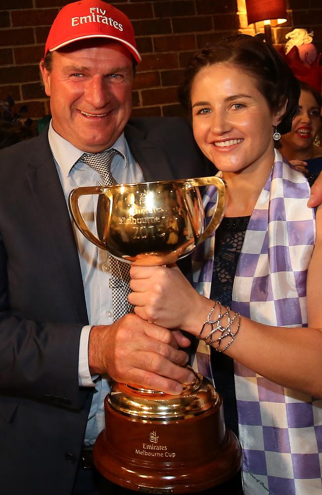 Trainer Darren Weir and Michelle Payne. Picture: Yuri Kouzmin