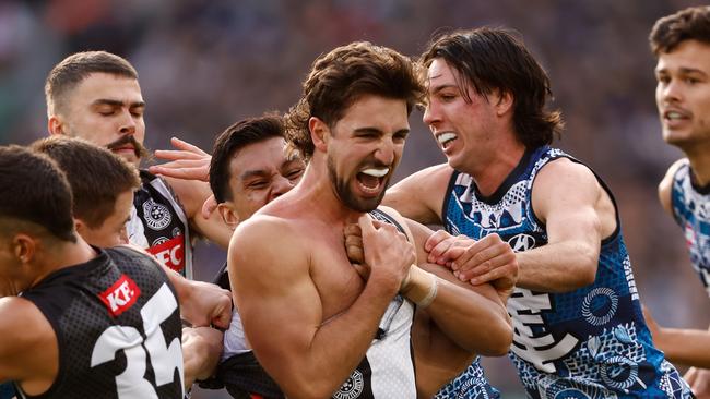 There was plenty of feeling early in the match. Picture: Getty Images