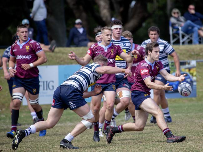 University no. 9 Finnegan Hearn passes the ball at Colts under 20 game between BrotherÃs and University, Albion, Saturday September 12, 2020. (Image Sarah Marshall)