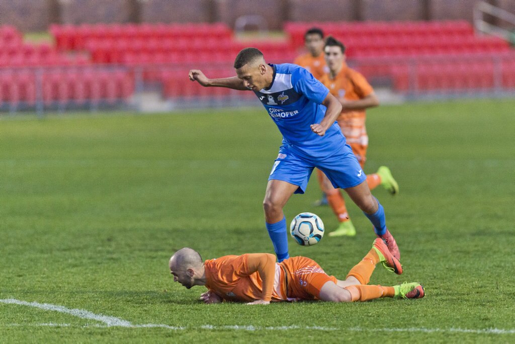 Travis Cooper for South West Queensland Thunder against Cairns FC in NPL Queensland men round 26 football at Clive Berghofer Stadium, Saturday, August 25, 2018. Picture: Kevin Farmer