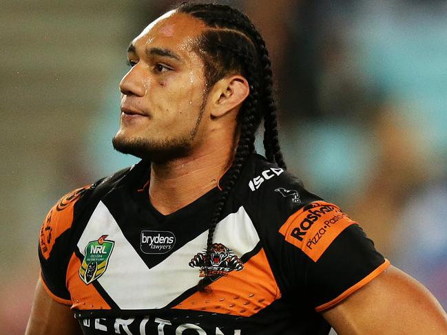 Tigers Martin Taupau is sent to the sin bin during the Wests Tigers v Sydney Roosters rugby league game at ANZ Stadium, Sydney. Pic Brett Costello