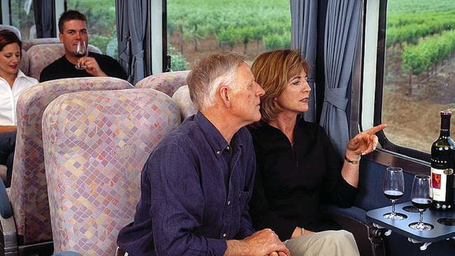 People on the Bluebird Barossa Wine train.