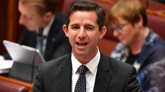 Minister for Education Simon Birmingham during Question Time in the Senate chamber. Picture: Mick Tsikas/ AAP.