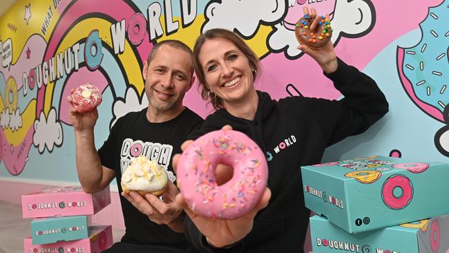 Doughnut World’s owners Wade and Tara Kelly with their doughnuts. Picture: Keryn Stevens