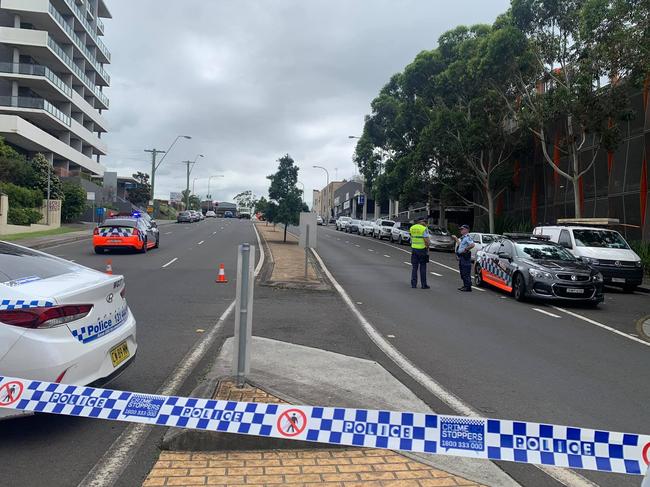 Police on the scene of a shooting in Wollongong CBD on January 6, 2021. Picture: 9 News