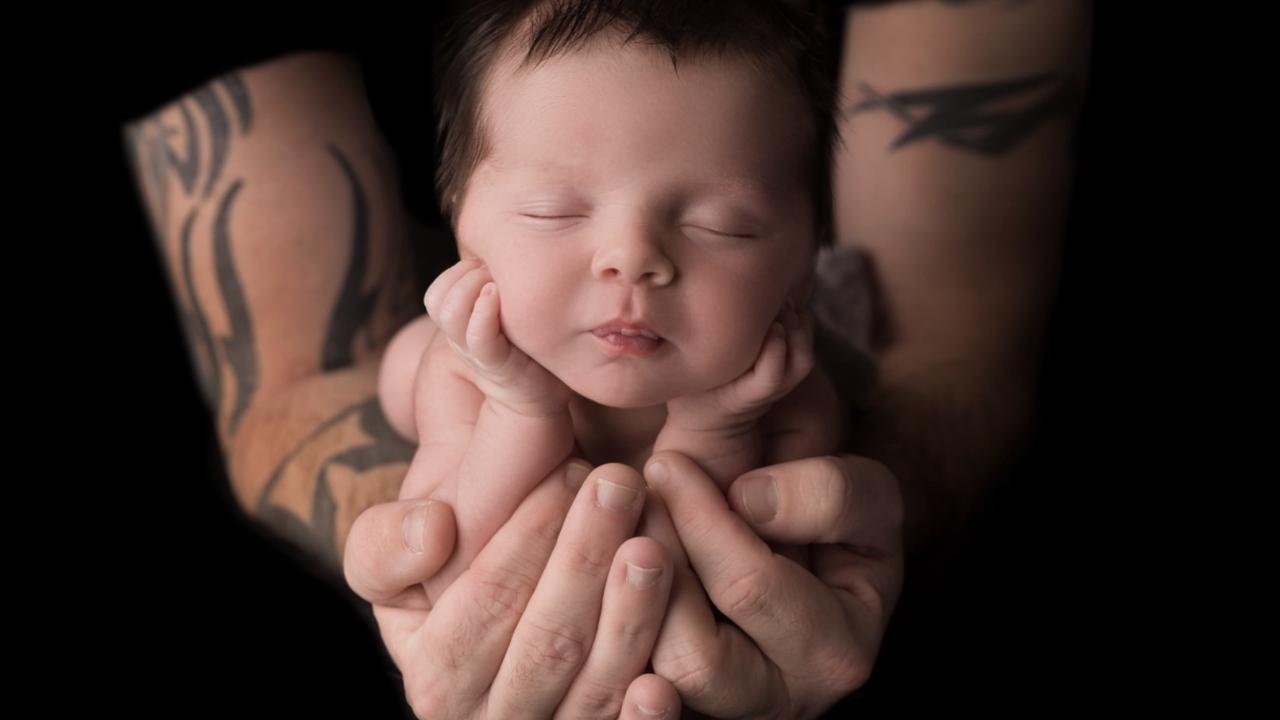 11/04/2019 - Louis Winston Polley and Father Chris Polley at Louis’ newborn photo shoot Picture: Peta Nikel