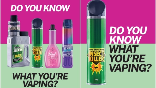 E-cigarettes can contain harmful substances found in cleaning products, nail polish remover, weed killer and bug spray. Picture: NSW Health