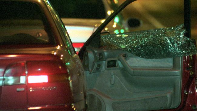 Victor Peirce’s bullet-ridden car after he was murdered. Picture: Nicole Garmston