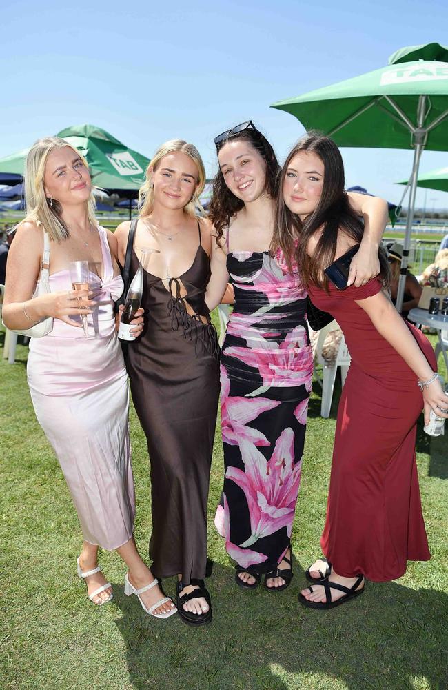 Sophie Graham, Madi Caylev, Dasiy Acher and Jessie Archer out and about at Corbould Park for the Melbourne Cup Race Day in Caloundra. Picture: Patrick Woods.