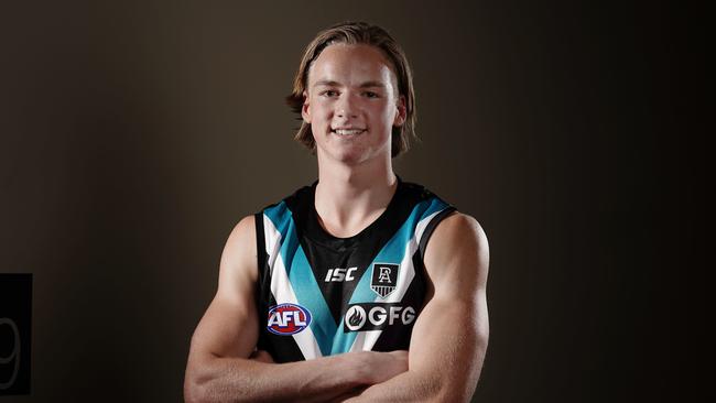 Port Adelaide took medium forward Miles Bergman with its first pick, No. 14. Picture: AAP Image/Scott Barbour