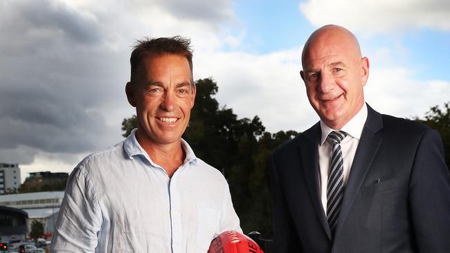 Premier Peter Gutwein with former Hawthorn Football Club coach Alastair Clarkson. Clarkson is set to help Tasmania gain an AFL team. Picture: Nikki Davis-Jones