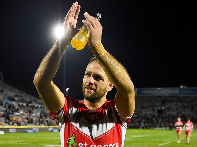 TOWNSVILLE, AUSTRALIA - JULY 21:  Jason Nightingale of the Dragons waves to the crowd after winning the round 19 NRL match between the North Queensland Cowboys and the St George Illawarra Dragons at 1300SMILES Stadium on July 21, 2018 in Townsville, Australia.  (Photo by Ian Hitchcock/Getty Images)