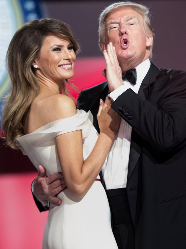 Melania and Donald Trump dance at the Freedom Ball after his inauguration. Picture: AFP.