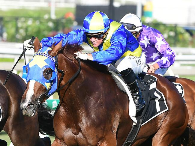 Tycoon Evie (outside) winning at Eagle Farm. Picture: Trackside Photography