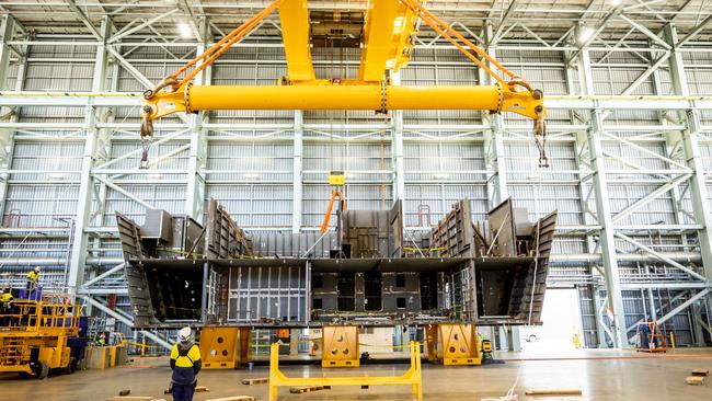 Inside the shed which will hold, more or less, an entire Hunter-class frigate. Picture: James Elsby