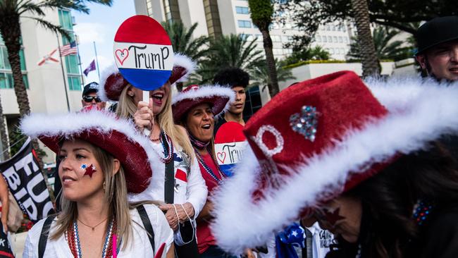 Trump supporters outside of the hotel where the Conservative Political Action Conference was taking place in Orlando. Picture: AFP.