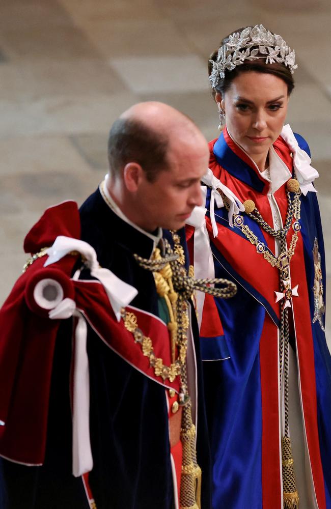 All eyes were on regal Princess Kate as she wears dazzling headpiece and formal robes. Picture: Phil Noble - WPA Pool/Getty Images