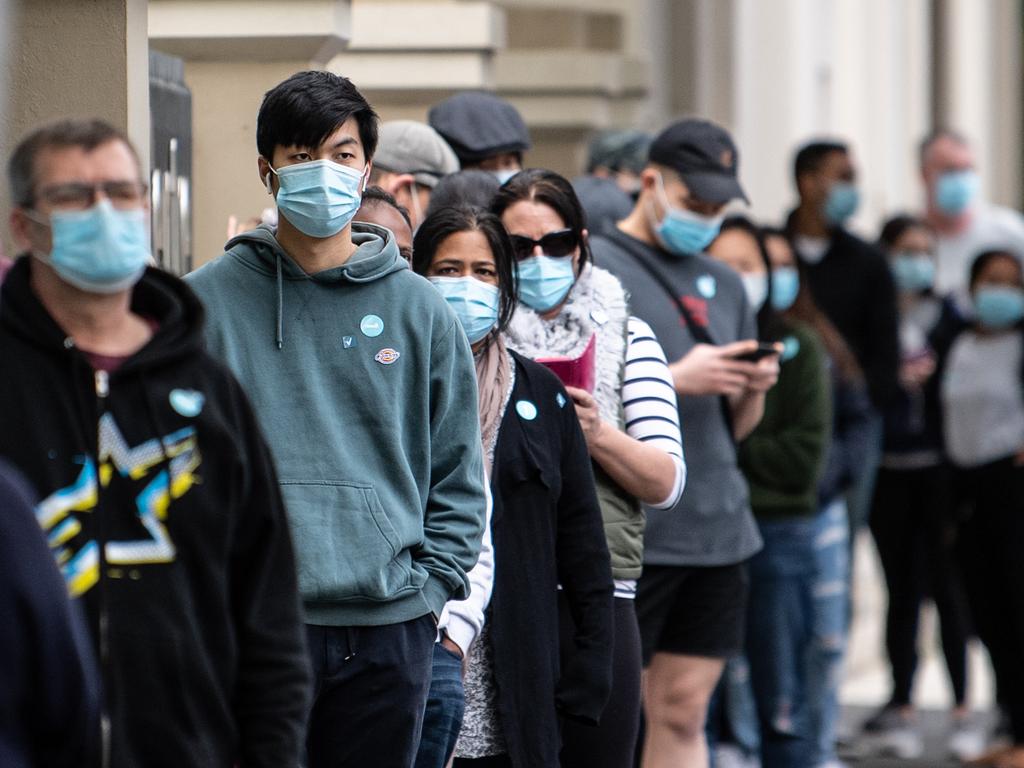 Long vaccination lines at Royal Prince Alfred Hospital in Sydney. Picture: NCA NewsWire / James Gourley