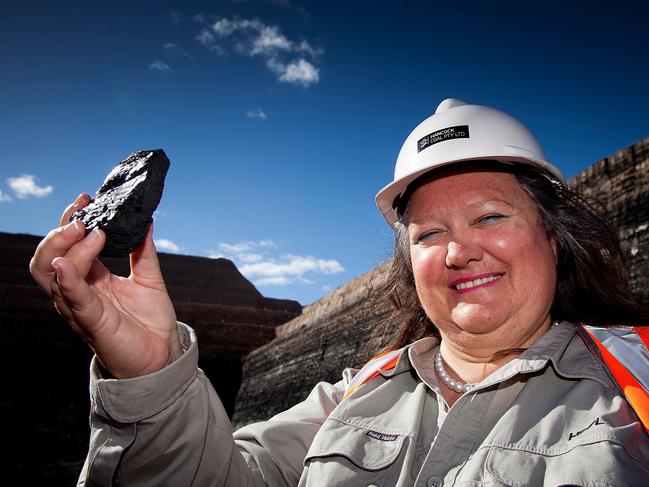 Hancock Prospecting chairwoman Gina Rinehart, holds a piece of coal at the base of the Alpha Trial Mine in Central Queensland, following the official opening on 26/06/2011. Rinehart, the richest person in Australia and is predicted to become one of the wealthiest in the world.
