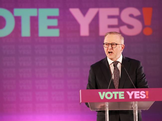 Prime Minister Anthony Albanese speaks at the Yes campaign launch on August 30, 2023 in Adelaide. Picture: James Elsby/Getty Images