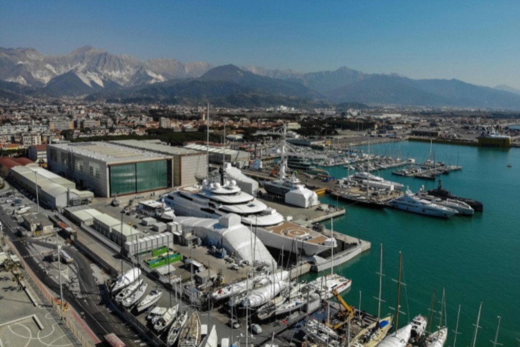 A view shows the multimillion-dollar mega yacht Scheherazade docked at the Tuscan port of Marina di Carrara, Tuscany Picture: AFP via Getty Images