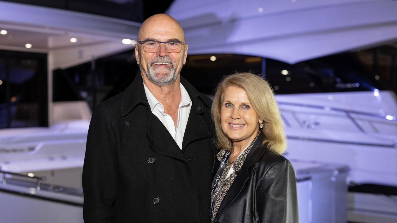 Phil Candler and Deborah Candler for The Pulse at Maritimo Luxury Yachts global launch of the S75 and M75 at the Sanctuary Cove International Boat Show 2023. Picture: Celeste Humphrey