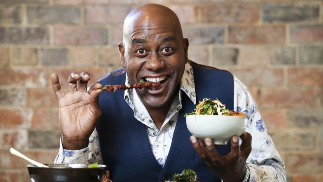 UK personality Ainsley Harriott at Boon CafŽ, Pitt Street, Sydney to sample some asian food. Ainsley's Asian street food series goes to air on SBS this August. Pictures: Justin Lloyd