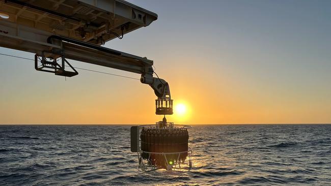 Recovering the CTD instrument onto RV Investigator during the CSIRO South-East Australian Marine Ecosystem Survey voyage in 2024.