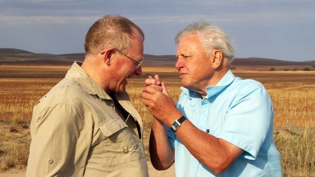 Flinders University Professor Mike Bull with ecologist Sir David Attenborough. Picture: Flinders University